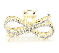 Sonew Women's Hair Claw Clip, Strong Hold Non-Slip Rhinestones Hair Catch Clamps, Faux Pearl Decorative Jaw Clip for Thick Thin Curly Straight (2# bow)