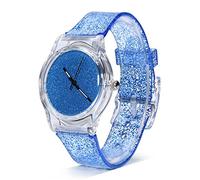 Sonew Womens Quartz Watches, Sky Blue Big Face Watches with Glitter Powder, Ladies Silicone Wristwatch
