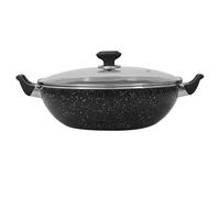 Sonex - 32cm Cooking Wok Karahi Kadhai with Glass lid and Spoon, 3-Ply Marble Non-Stick Coating, Aluminium, Suitable for Induction Cookers/Stoves, Cool-Touch Bakelite Handle