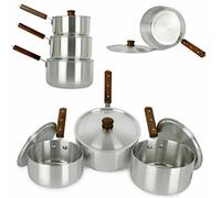 SONEX 3Pc Aluminium Casserole Cookware Sauce + Lids Pan Pot Gift Set Kitchen Cookware|16cm+18cm+21cm Long Wooden Handle Pots cookware Saucepan Set