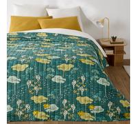 Song Cotton Voile Quilted Bedspread Kantha print on green background