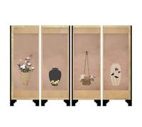 Song Dynasty Floral Pattern Decorative Painting, 4 Panels Mini Desktop Folding Screen, Chinese Feng Shui Ornaments(Multi-colored A,40 * 28cm)