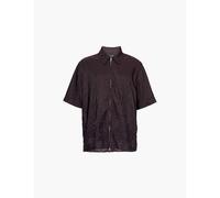 Song for the Mute Mens Purple Zip Up Box Flower-embroidery Relaxed-fit Woven Shirt 36