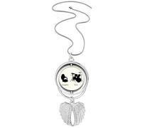 Song Music Drum Kit Energy Pattern Pendant Angel Wings Rotating Necklace Jewelry