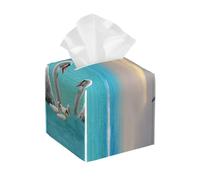 Song of The White Swan, Luxury Leather Tissue Box Cover, 5" Square Top-Grain Leather Holder with Easy Refill Lid for Home Office Desk Decor