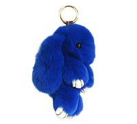 Song Qing Cute Bunny Keychain Soft Rabbit Fur Pompom Ball Fluffy Keyring, Royal Blue, One Size