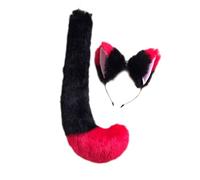 Song Qing Party Cosplay Costume Fox Ears Faux Fur Hair Hoop Headband + Tail Set, A3 Black Red, One Size