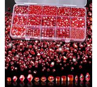 Song Xi 1500PCS Glass Beads for Jewelry Making, Assorted Faceted Crystal Beads Kit for Bracelet Earring Necklace, for DIY Clear and Iridescent Christmas Gift (AB Red)