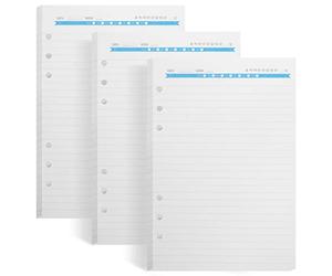 Songaa A5 Refill Paper 3 Packs - 100GSM Thick Refillable Paper 6 Hole Filler Inserts Loose Leaf Paper 120 Sheets/240 Pages, A5 Refill Paper for 6 Ring Binder Journal Notebook (Lined Paper)