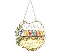 Songbird Floral Window Hanging Suncatcher Bible Verse Decor Inspirational | "I Will Sing Of The Goodness Of God" Bible Verse Suncatcher, Bird & Floral Window Decor, Christian Memorial Gift for Home
