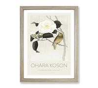 Songbird & Flowering Camellia By Ohara Koson Exhibition Museum Asian Japanese Framed Wall Art Print, Ready to Hang Picture for Living Room Bedroom Home Office Décor, Oak A2 (64 x 46 cm)