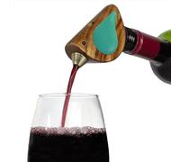 Songbird Specialties Wine Bottle Pourer, Fun Wine Pourer Spout Sings While It Pours, Airtight Wine Bottle Sealer, Acacia Wood with Turquoise Wings
