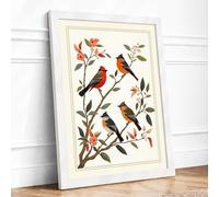 Songbirds Among Blossoms Botanical Framed Wall Art Print A1 (84.1×59.4cm) White, Wall Decor for Living Room, Bedroom, Office & Home, Ready to Hang, Art Gift