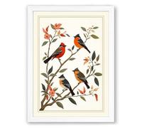 Songbirds Among Blossoms Botanical Framed Wall Art Print A3 (42×29.7cm) White, Wall Decor for Living Room, Bedroom, Office & Home, Ready to Hang, Art Gift