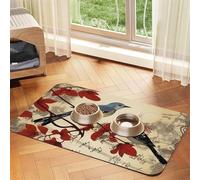 Songbirds Pet Feeding Mat 30x45cm, Absorbent Dog Mat for Food and Water Bowl, PU Leather Cat Food Mat Waterproof Dog Bowl Mats Quick Dry Pet Placemats-No Stains