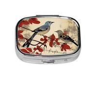 Songbirds Pill Case 2 Compartment Pill Box Portable Metal Pill Organizer Cute Travel Pill Container Vitamin Organizer for Purse Pocket Travel Gift
