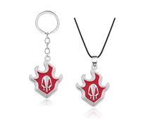 SONGCHANGJEWELRY Bleach Anime Necklace Kerchain - Ichigo Kurosaki Black Flaming Shinigami Keychain - Ishida Kurosaki Cosplay Gifts for Men, Metal