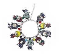 SONGCHANGJEWELRY Demon Slayer Chibi Charm Bracelet - Features Zenitsu Nezuko Tanjiro & More - Anime Fan Gift for Cosplay or Daily Wear, L, Zinc, no gemstone