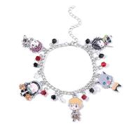 SONGCHANGJEWELRY Demon Slayer Chibi Charm Bracelet - Features Zenitsu Nezuko Tanjiro & More - Anime Fan Gift for Cosplay or Daily Wear, L, Zinc, no gemstone