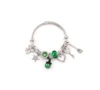 SONGCHANGJEWELRY Magic Wand Charm Bangle Bracelet for Women - Adjustable Wire Cuff with Pink or Green Crystal Beads and Fairy Heart Charms, L, Metal, no gemstone