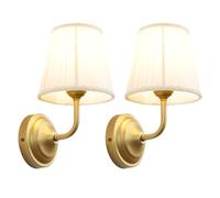 SongCiLT 2 Sets of Vintage Wall Lights Sconce with Cream Pleated Tulle Fabric Shades, Indoor Hardwired Wall Lamp Fixtures for Bedside Bedroom Living Room Hotel