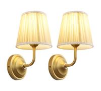 SongCiLT 2 Sets of Vintage Wall Lights Sconce with Khaki Pleated Tulle Fabric Shades, Indoor Hardwired Wall Lamp Fixtures for Bedside Bedroom Living Room Hotel