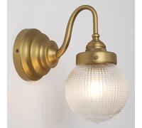 SongCiLT Gooseneck Wall Light Sconce with Clear Ribbed Glass Globe Shade, Vintage Brass Bathroom Wall Lamp Fixtures for Kitchen Living Room Bedroom Farmhouse