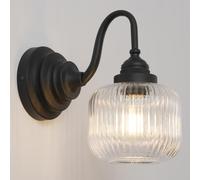 SongCiLT Gooseneck Wall Light with Clear Striped Glass Shade Hardwired, Vintage Industrial Wall Sconce Vanity Light Fixture for Bathroom Kitchen Living Room Bedroom