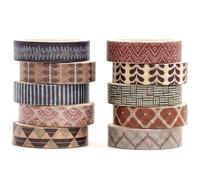 Songdao 10 Rolls Fantasy Washi Tape Set Texture Arts Adhesive Tapes Basic Patterns Decorative Masking Tape Sets for Craft, Kids, Scrapbook, DIY, Gift Wrapping (Style Five)