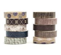 Songdao 10 Rolls Fantasy Washi Tape Set Texture Arts Adhesive Tapes Basic Patterns Decorative Masking Tape Sets for Craft, Kids, Scrapbook, DIY, Gift Wrapping (Style Three)