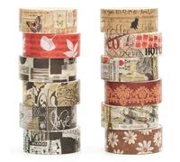 Songdao 12 Rolls Artistic Expression Washi Tape Set Fine Arts Masking Tape Retro Plants Decorative for DIY Crafts, Bullet Journal Supplies, Planners, Scrapbook, Card/Gift Wrapping (3-Retro Notes)