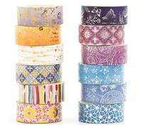 Songdao 12 Rolls Charming Washi Tape Set Gold Silver Foil Detailing Arts Adhesive Tapes Basic Patterns Decorative Masking Tape Sets for Craft, Kids, Scrapbook, DIY, Gift Wrapping (Royal Splendor)