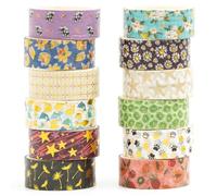 Songdao 12 Rolls Charming Washi Tape Set Gold Silver Foil Detailing Arts Adhesive Tapes Basic Patterns Decorative Masking Tape Sets for Craft, Kids, Scrapbook, DIY, Gift Wrapping (Mystical Forest)