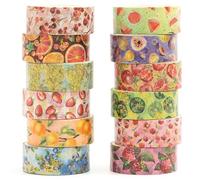 Songdao 12 Rolls Charming Washi Tape Set Gold Silver Foil Detailing Arts Adhesive Tapes Basic Patterns Decorative Masking Tape Sets for Craft, Kids, Scrapbook, DIY, Gift Wrapping (Fruits Feast)