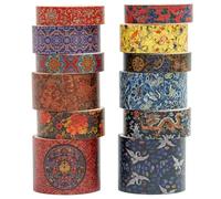 Songdao 12 Rolls Chinoiserie Washi Tape Set Chinese Arts Adhesive Tapes Geometric Garden Decorative Masking Tape Sets for Craft, Kids, Scrapbook, DIY, Gift Wrapping (Drifting on Azure Waves)