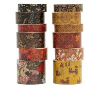 Songdao 12 Rolls Chinoiserie Washi Tape Set Chinese Arts Adhesive Tapes Geometric Garden Decorative Masking Tape Sets for Craft, Kids, Scrapbook, DIY, Gift Wrapping (Echoes of Loulan)