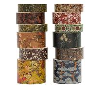 Songdao 12 Rolls Chinoiserie Washi Tape Set Chinese Arts Adhesive Tapes Geometric Garden Decorative Masking Tape Sets for Craft, Kids, Scrapbook, DIY, Gift Wrapping (Serene Mountain Abode)