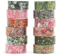 Songdao 12 Rolls Flowers Washi Tape Set Floral Arts Adhesive Tapes Splast Silver Decorative Masking Tape Sets for Craft, Kids, Scrapbook, DIY, Gift Wrapping (Pinky Bloom)