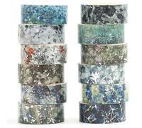 Songdao 12 Rolls Flowers Washi Tape Set Floral Arts Adhesive Tapes Splast Silver Decorative Masking Tape Sets for Craft, Kids, Scrapbook, DIY, Gift Wrapping (Monochrome Elegance)