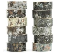 Songdao 12 Rolls Flowers Washi Tape Set Floral Arts Adhesive Tapes Splast Silver Decorative Masking Tape Sets for Craft, Kids, Scrapbook, DIY, Gift Wrapping (Mystic Shadows)