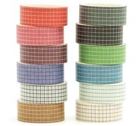 Songdao 12 Rolls Grid Washi Tape Set Plaid Arts Adhesive Tapes Basic Patterns Decorative Masking Tape Sets for Craft, Kids, Scrapbook, DIY, Gift Wrapping (Style One)