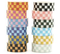 Songdao 12 Rolls Grid Washi Tape Set Plaid Arts Adhesive Tapes Basic Patterns Decorative Masking Tape Sets for Craft, Kids, Scrapbook, DIY, Gift Wrapping (Style Two)