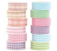 Songdao 12 Rolls Grid Washi Tape Set Plaid Arts Adhesive Tapes Basic Patterns Decorative Masking Tape Sets for Craft, Kids, Scrapbook, DIY, Gift Wrapping (Style Four)