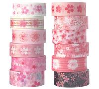 Songdao 12 Rolls Sakura Washi Tape Set Cherry Blossom Arts Masking Tape Pink Floral Designs Decorative for DIY Crafts, Bullet Journal Supplies, Planners, Scrapbook, Card/Gift Wrapping