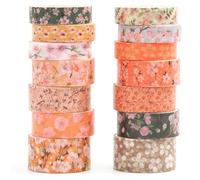 Songdao 14 Rolls Sakura Washi Tape Set Flowers Arts Adhesive Tapes Cherry Blossom Decorative Masking Tape Sets for Craft, Kids, Scrapbook, DIY, Gift Wrapping (Amber Blooms)