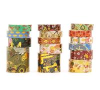 Songdao 15 Rolls Japanese Sakura Washi Tape Set, Traditional Kimono Decorative Masking Tapes with Gold Foil, Cherry Blossom Arts for Craft, Scrapbook, DIY, Gift Wrapping (3-Autumn Bloom Banquet)