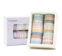 Songdao 20 Rolls Basic Washi Tape Set Japanese Arts Adhesive Tapes Simple Patterns Decorative Masking Tape Sets for Craft, Kids, Scrapbook, DIY, Gift Wrapping (Style Two)