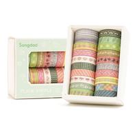 Songdao 20 Rolls Basic Washi Tape Set Japanese Arts Adhesive Tapes Simple Patterns Decorative Masking Tape Sets for Craft, Kids, Scrapbook, DIY, Gift Wrapping (Style Five)