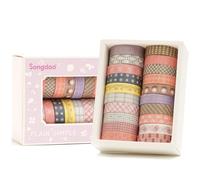 Songdao 20 Rolls Basic Washi Tape Set Japanese Arts Adhesive Tapes Simple Patterns Decorative Masking Tape Sets for Craft, Kids, Scrapbook, DIY, Gift Wrapping (Style Six)