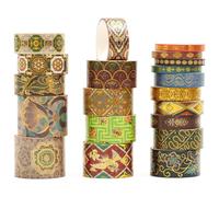 Songdao 20 Rolls Chinese Style Washi Tape Set, Ancient Palace Pattern Decorative Masking Tapes with Gold Foil, Various Sizes for Craft, Scrapbook, DIY, Gift Wrapping (12-Golden Phoenix Court)